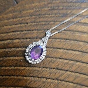 Sterling And Amythest/cz Necklace